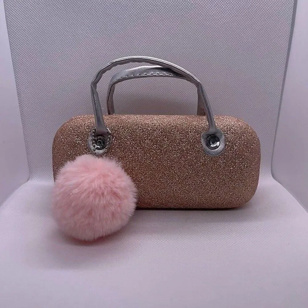The Children's Place Girl's Pink Sparkly Pom-Pom Sunglasses Travel Case
